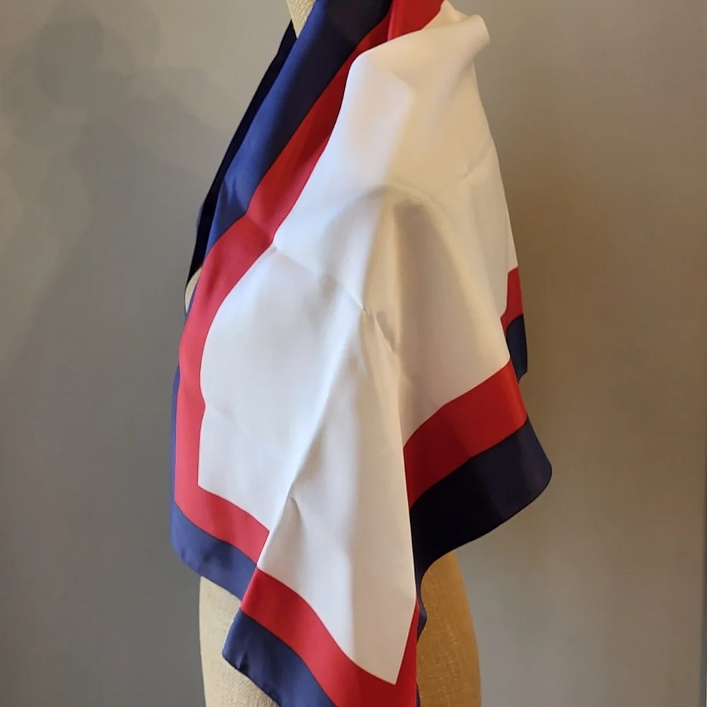 St. Michael 60s Rayon Twill Rectangular Red/white/blue Scarf Made In Italy